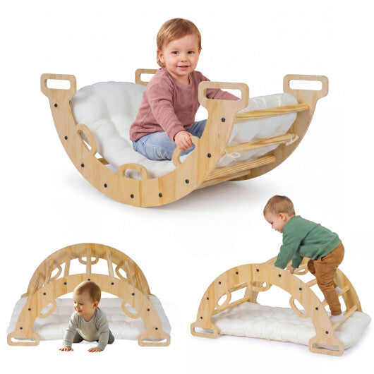 Wooden Rocking Climbing Arch with Cushion 3-in-1 Montessori Kids Climber Rocker-Multicolor W2B