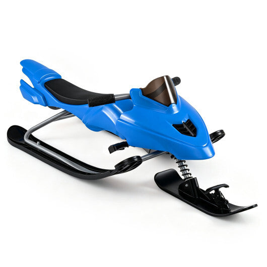 Kids Snow Racer Sled with Brakes & Tow Ropes and Steering Handle for Winter-Blue W2B