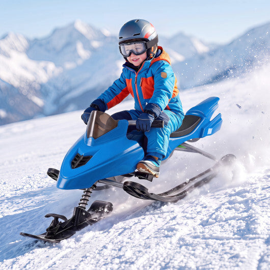 Kids Snow Racer Sled with Brakes & Tow Ropes and Steering Handle for Winter-Blue W2B