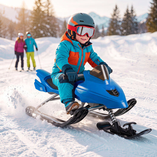 Kids Snow Racer Sled with Brakes & Tow Ropes and Steering Handle for Winter-Blue W2B
