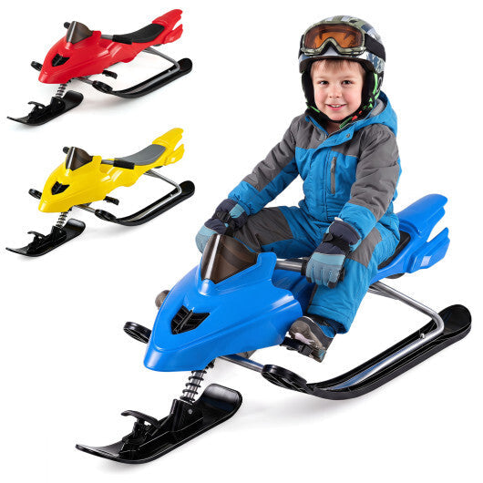 Kids Snow Racer Sled with Brakes & Tow Ropes and Steering Handle for Winter-Blue W2B