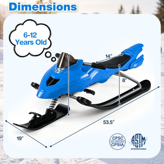 Kids Snow Racer Sled with Brakes & Tow Ropes and Steering Handle for Winter-Blue W2B