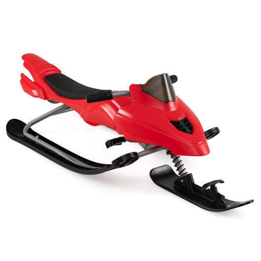 Kids Snow Racer Sled with Brakes & Tow Ropes and Steering Handle for Winter-Blue W2B