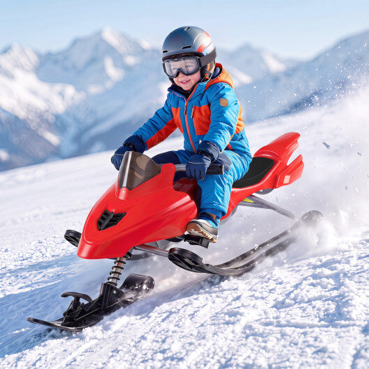 Kids Snow Racer Sled with Brakes & Tow Ropes and Steering Handle for Winter-Blue W2B