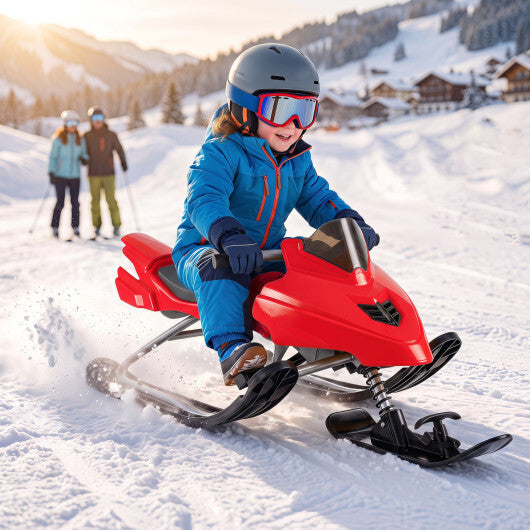 Kids Snow Racer Sled with Brakes & Tow Ropes and Steering Handle for Winter-Blue W2B