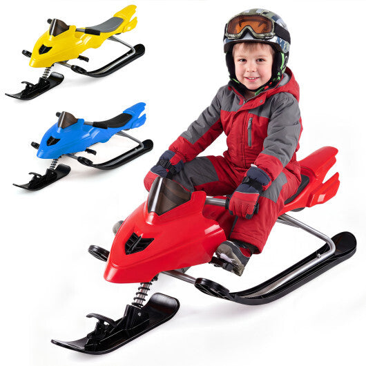 Kids Snow Racer Sled with Brakes & Tow Ropes and Steering Handle for Winter-Blue W2B