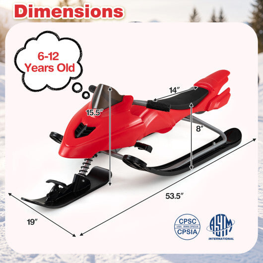 Kids Snow Racer Sled with Brakes & Tow Ropes and Steering Handle for Winter-Blue W2B