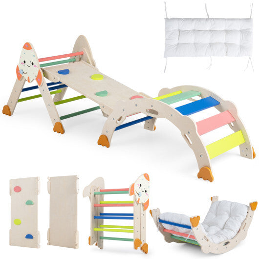 8-in-1 Foldable Climbing Toys for Toddlers Rocket-Themed-Multicolor W2B