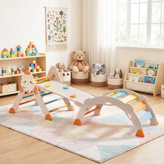 8-in-1 Foldable Climbing Toys for Toddlers Rocket-Themed-Multicolor W2B