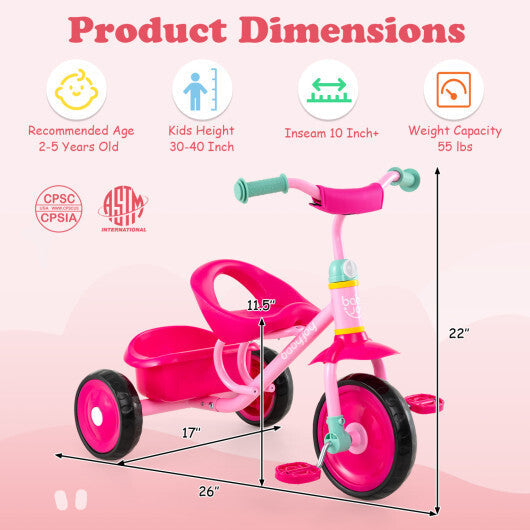 Toddler Tricycle for Boys and Girls 2-5 Years Old  with Removable Rear Storage Basket-Green W2B
