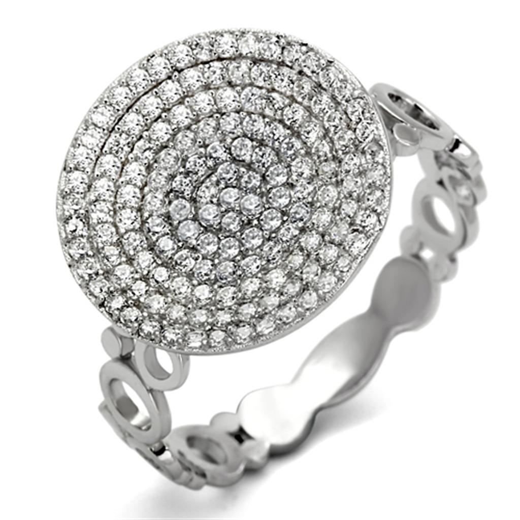 TS121 - Rhodium 925 Sterling Silver Ring with AAA Grade CZ  in Clear-4