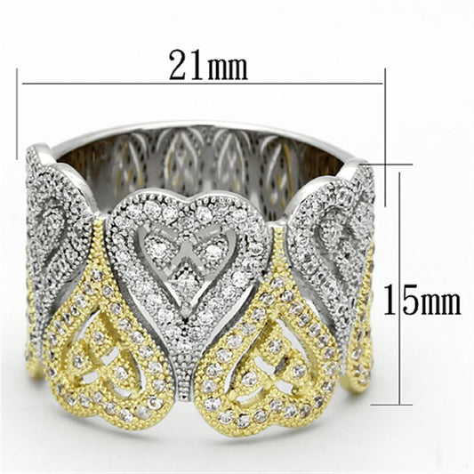 TS126 - Gold+Rhodium 925 Sterling Silver Ring with AAA Grade CZ  in Champagne Alamode