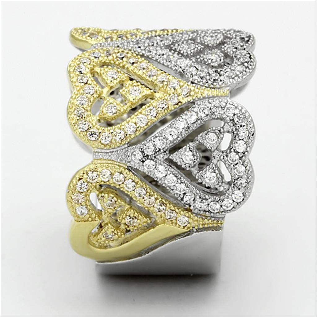 TS126 - Gold+Rhodium 925 Sterling Silver Ring with AAA Grade CZ  in Champagne Alamode