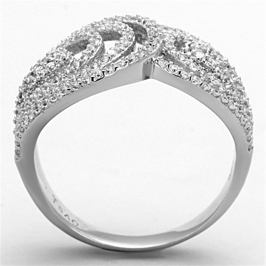 TS147 - Rhodium 925 Sterling Silver Ring with AAA Grade CZ  in Clear Alamode