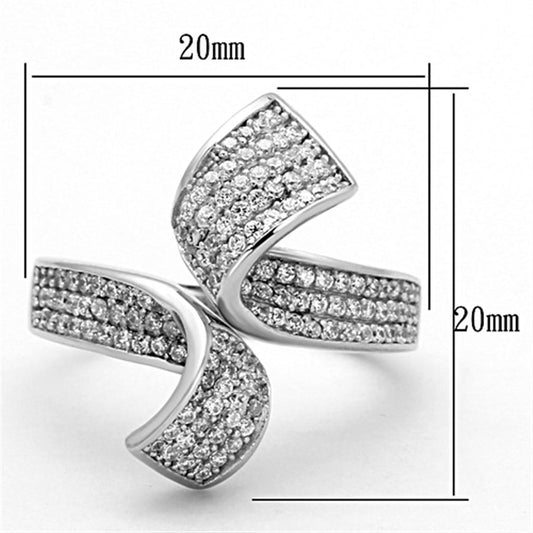 TS150 - Rhodium 925 Sterling Silver Ring with AAA Grade CZ  in Clear-1