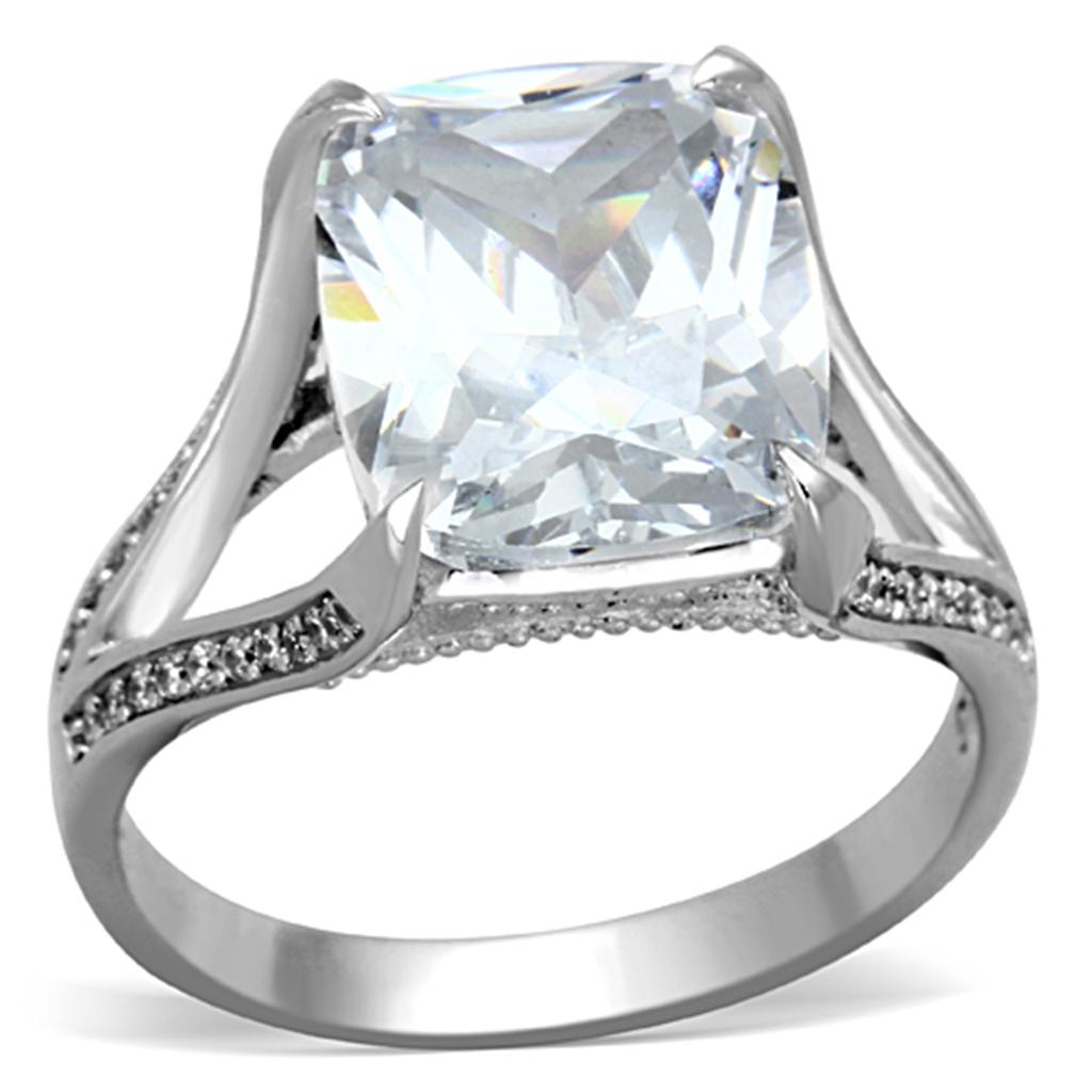 TS174 - Rhodium 925 Sterling Silver Ring with AAA Grade CZ  in Clear Alamode