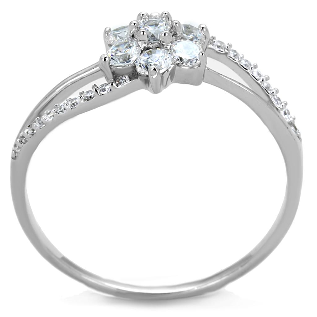 TS182 - Rhodium 925 Sterling Silver Ring with AAA Grade CZ  in Clear Alamode