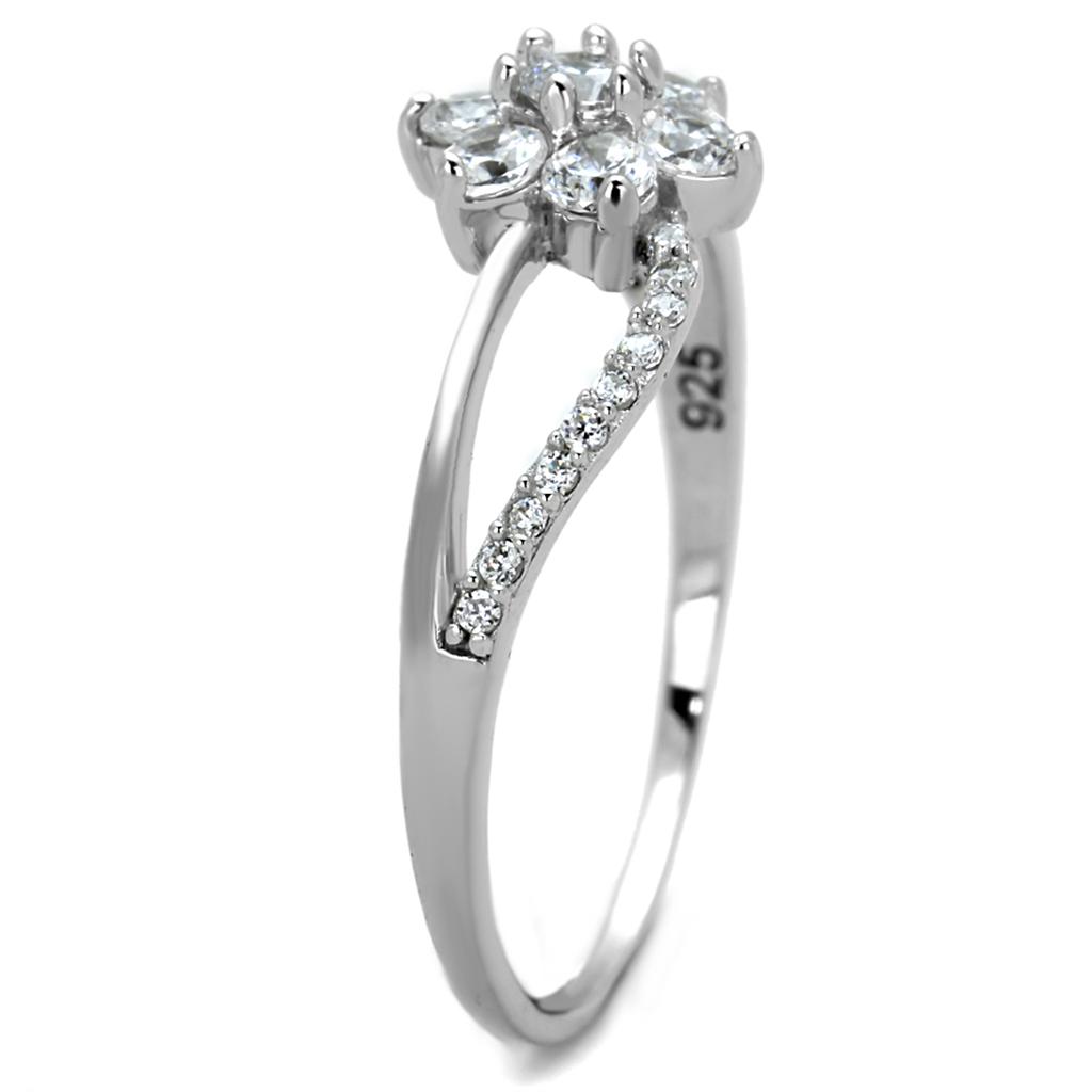 TS182 - Rhodium 925 Sterling Silver Ring with AAA Grade CZ  in Clear Alamode