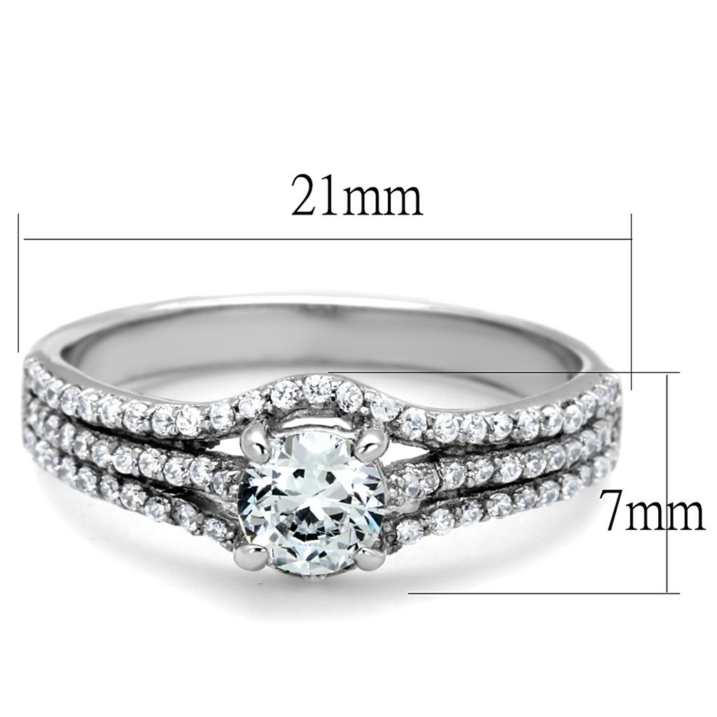 TS188 - Rhodium 925 Sterling Silver Ring with AAA Grade CZ  in Clear Alamode