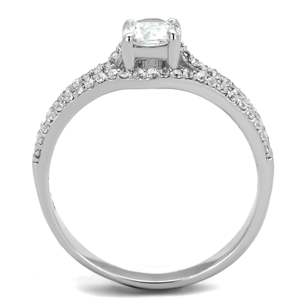 TS188 - Rhodium 925 Sterling Silver Ring with AAA Grade CZ  in Clear Alamode