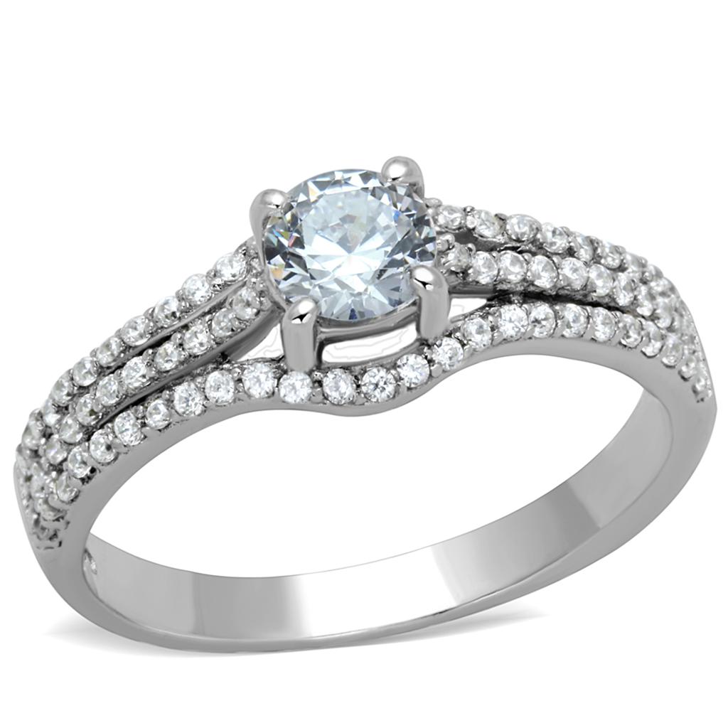 TS188 - Rhodium 925 Sterling Silver Ring with AAA Grade CZ  in Clear Alamode