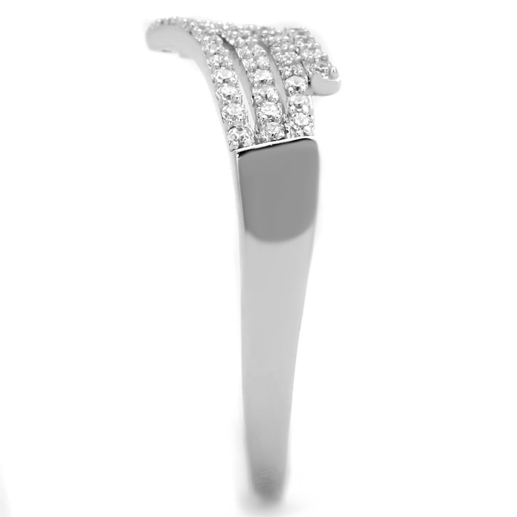 TS203 - Rhodium 925 Sterling Silver Ring with AAA Grade CZ  in Clear Alamode
