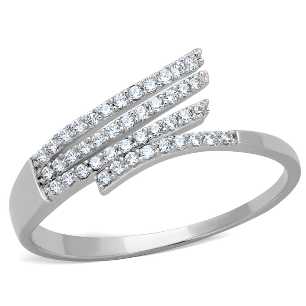 TS203 - Rhodium 925 Sterling Silver Ring with AAA Grade CZ  in Clear Alamode