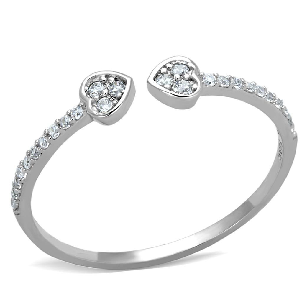 TS205 - Rhodium 925 Sterling Silver Ring with AAA Grade CZ  in Clear Alamode