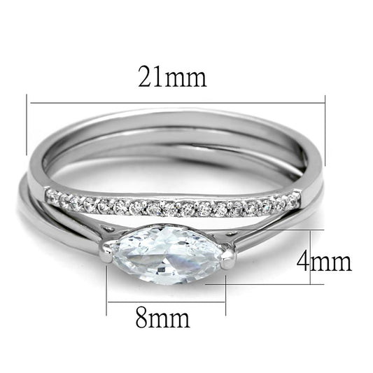 TS208 - Rhodium 925 Sterling Silver Ring with AAA Grade CZ  in Clear Alamode