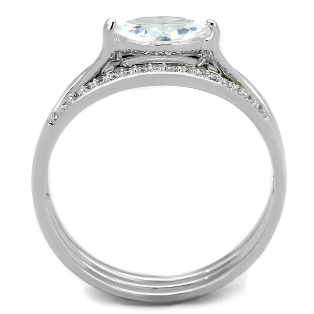 TS208 - Rhodium 925 Sterling Silver Ring with AAA Grade CZ  in Clear Alamode