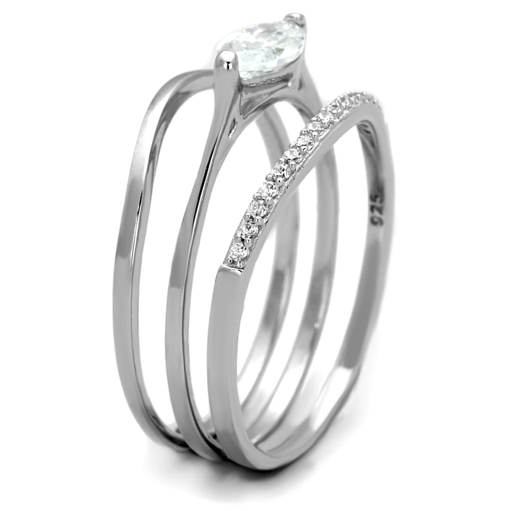 TS208 - Rhodium 925 Sterling Silver Ring with AAA Grade CZ  in Clear Alamode