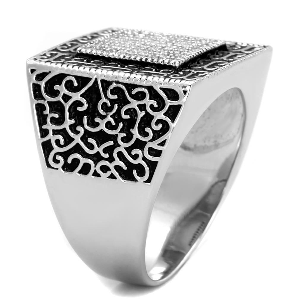 TS221 - Rhodium 925 Sterling Silver Ring with AAA Grade CZ  in Clear Alamode