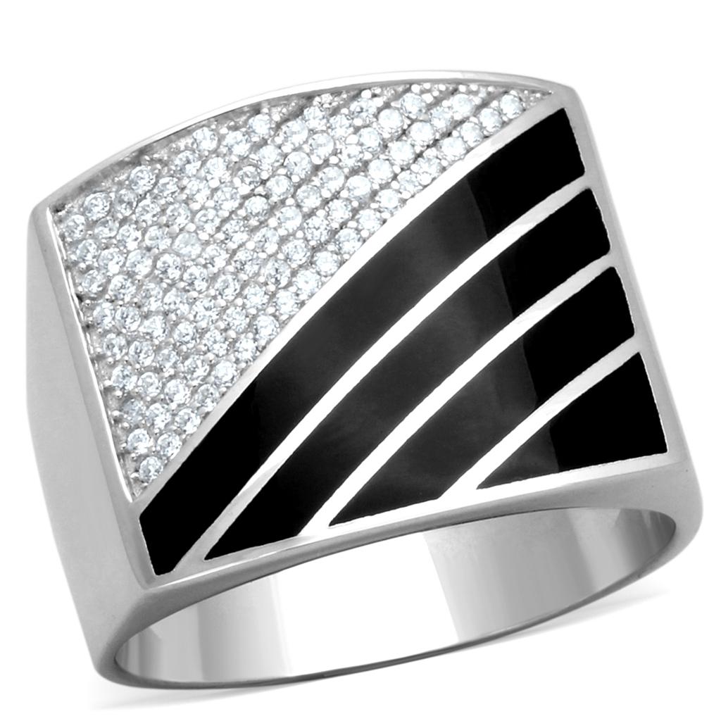 TS227 - Rhodium 925 Sterling Silver Ring with AAA Grade CZ  in Clear Alamode