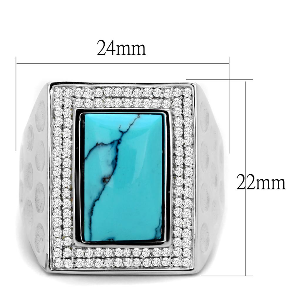 TS228 - Rhodium 925 Sterling Silver Ring with Synthetic Turquoise in Sea Blue Alamode
