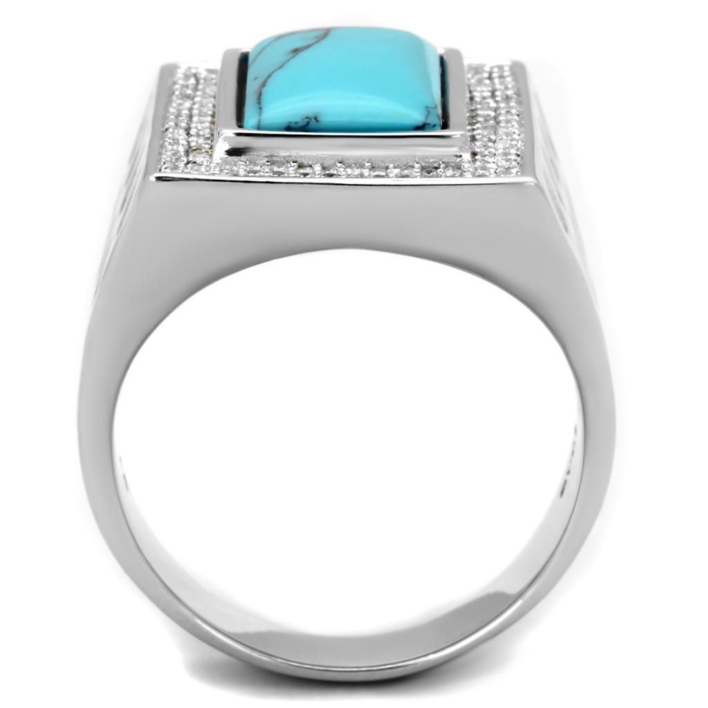 TS228 - Rhodium 925 Sterling Silver Ring with Synthetic Turquoise in Sea Blue Alamode