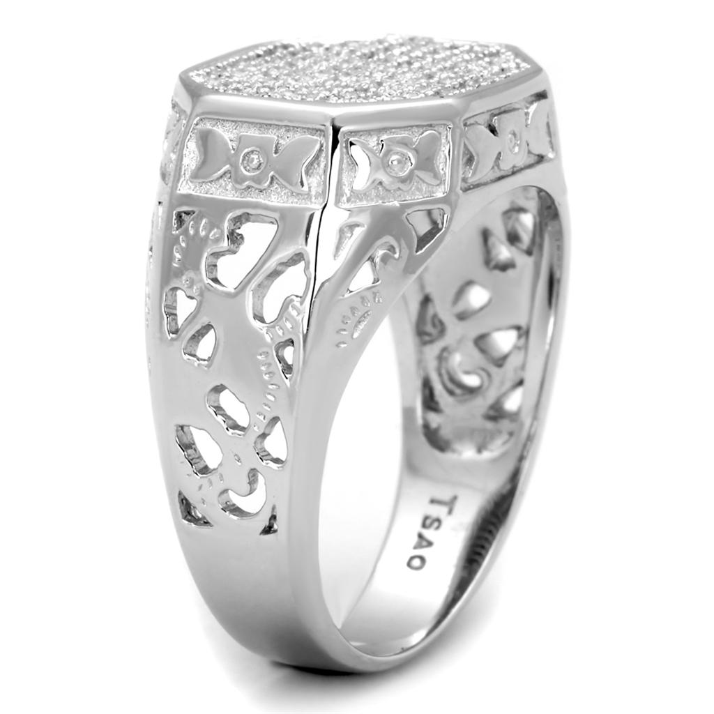 TS229 - Rhodium 925 Sterling Silver Ring with AAA Grade CZ  in Clear Alamode