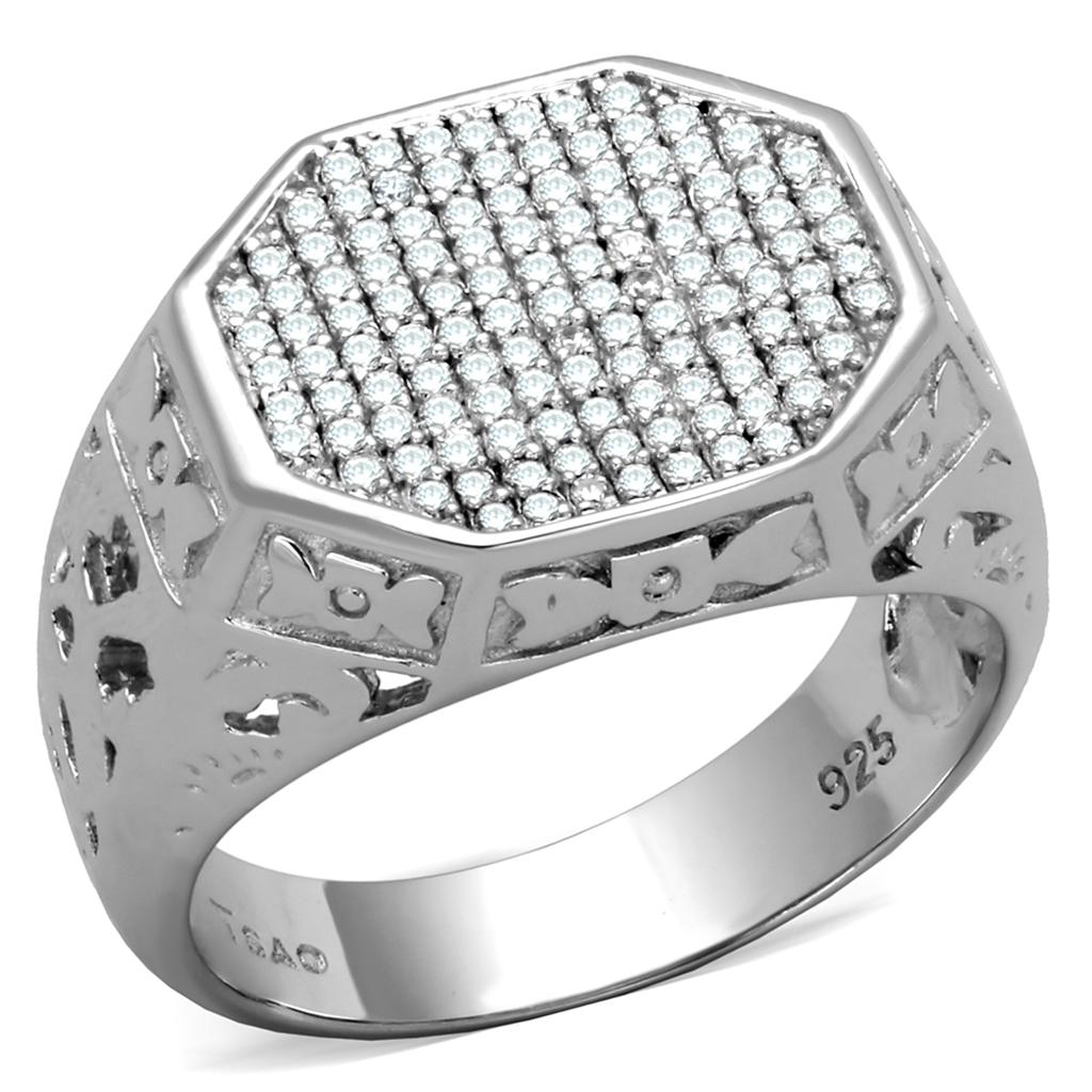 TS229 - Rhodium 925 Sterling Silver Ring with AAA Grade CZ  in Clear Alamode