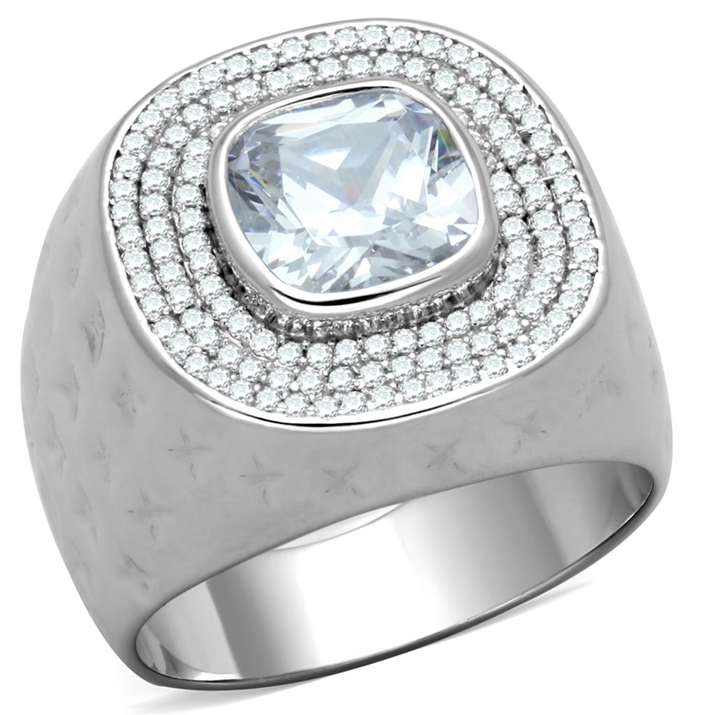 TS231 - Rhodium 925 Sterling Silver Ring with AAA Grade CZ  in Clear Alamode