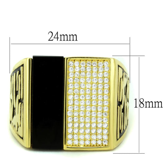TS236 - Gold 925 Sterling Silver Ring with Semi-Precious Onyx in Jet-1