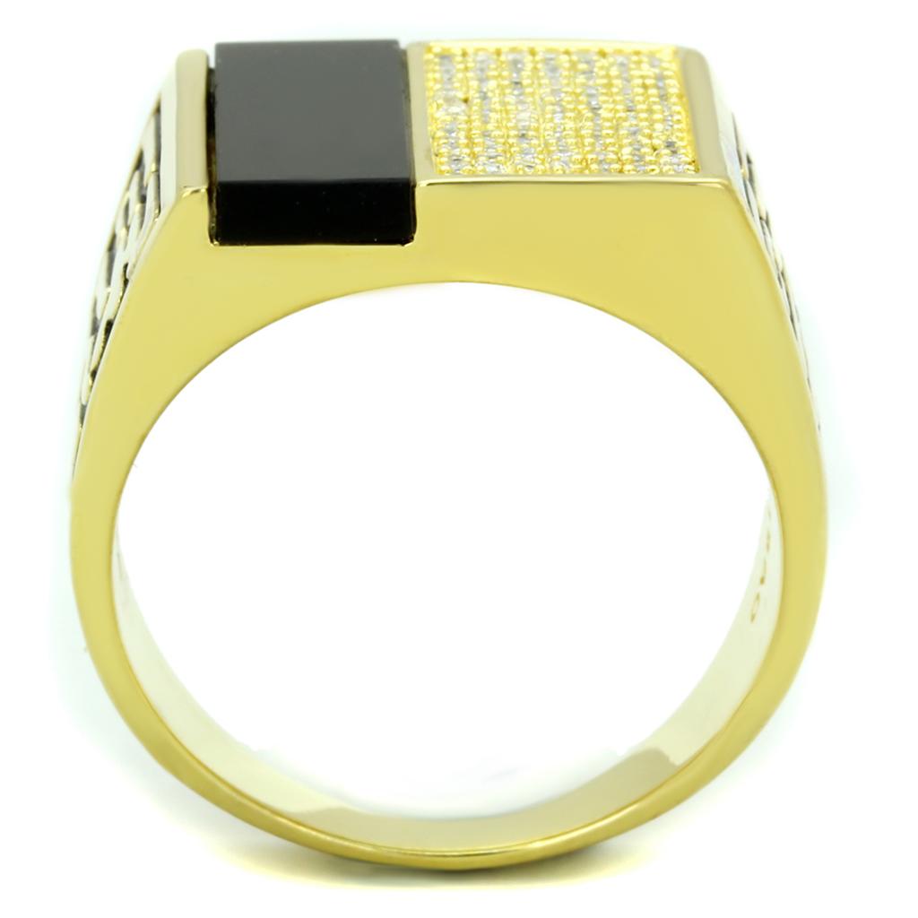 TS236 - Gold 925 Sterling Silver Ring with Semi-Precious Onyx in Jet-2