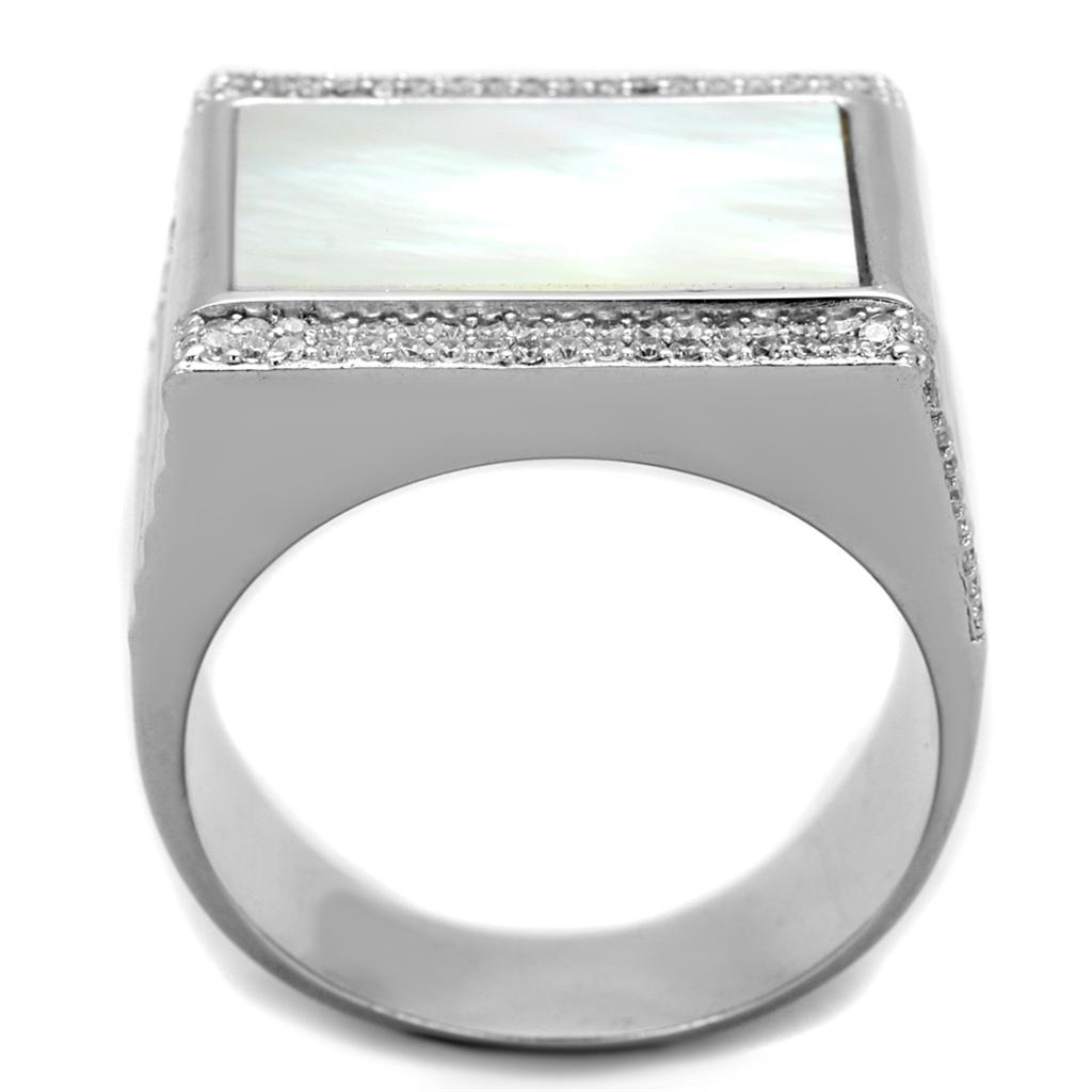 TS243 - Rhodium 925 Sterling Silver Ring with Precious Stone Conch in White Alamode