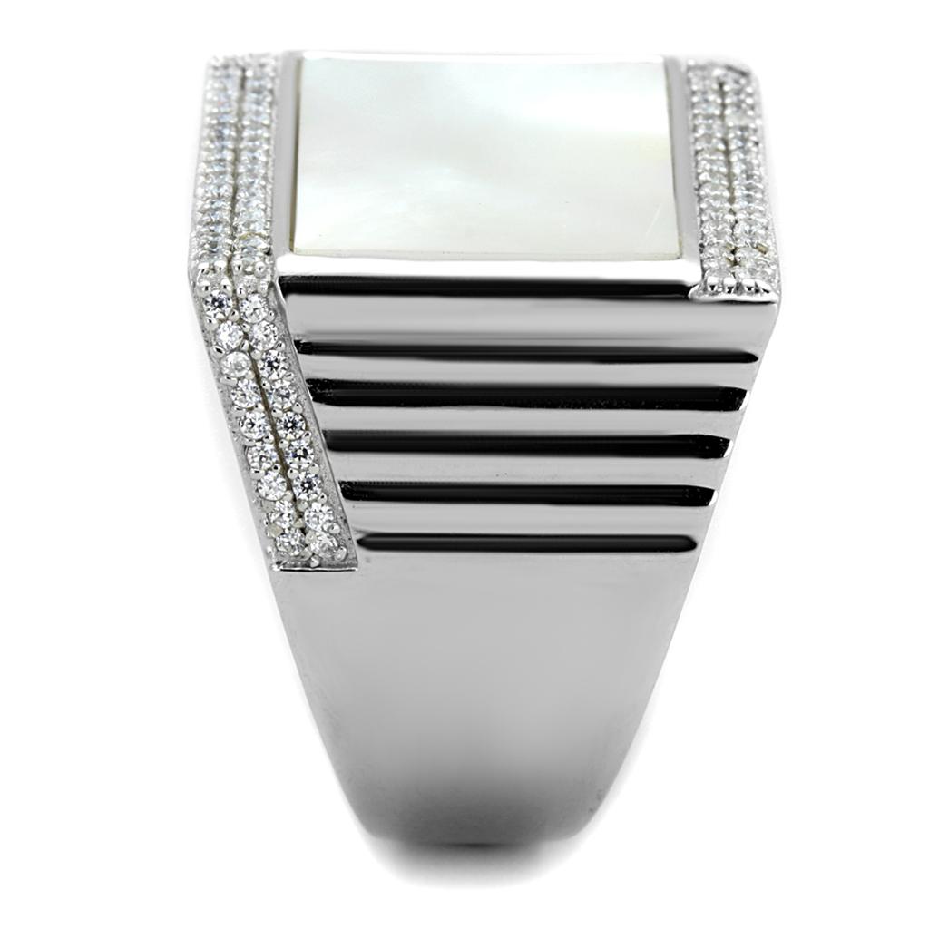 TS243 - Rhodium 925 Sterling Silver Ring with Precious Stone Conch in White Alamode