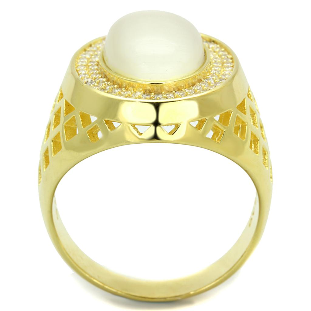 TS244 - Gold 925 Sterling Silver Ring with Synthetic Cat Eye in White Alamode