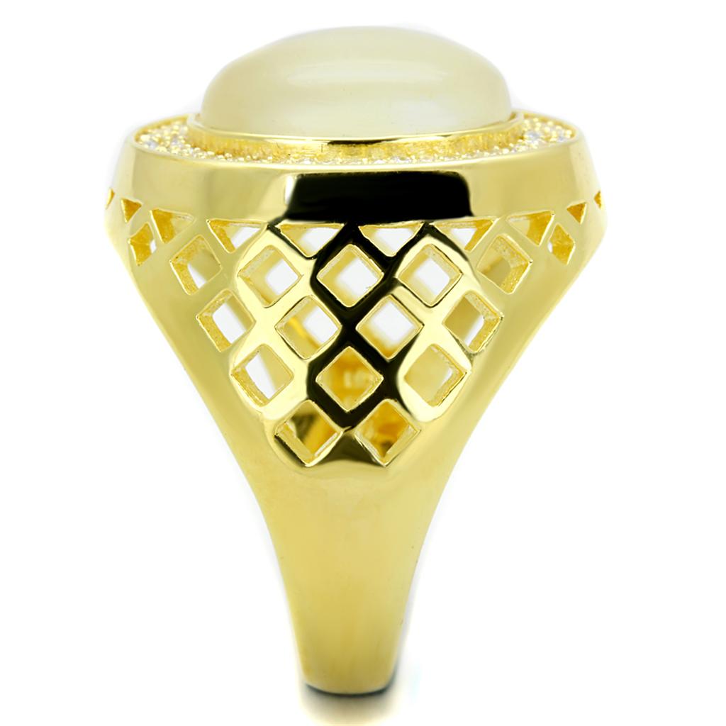 TS244 - Gold 925 Sterling Silver Ring with Synthetic Cat Eye in White Alamode
