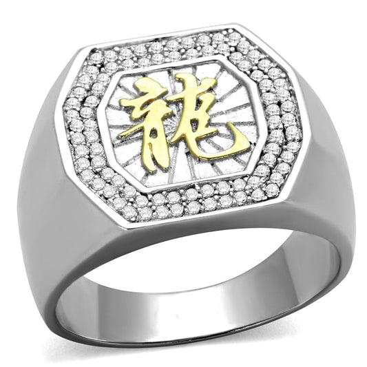 TS246 - Reverse Two-Tone 925 Sterling Silver Ring with AAA Grade CZ  in Clear Alamode