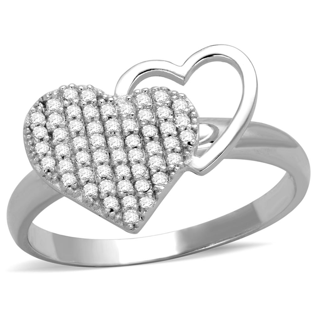 TS260 - Rhodium 925 Sterling Silver Ring with AAA Grade CZ  in Clear Alamode