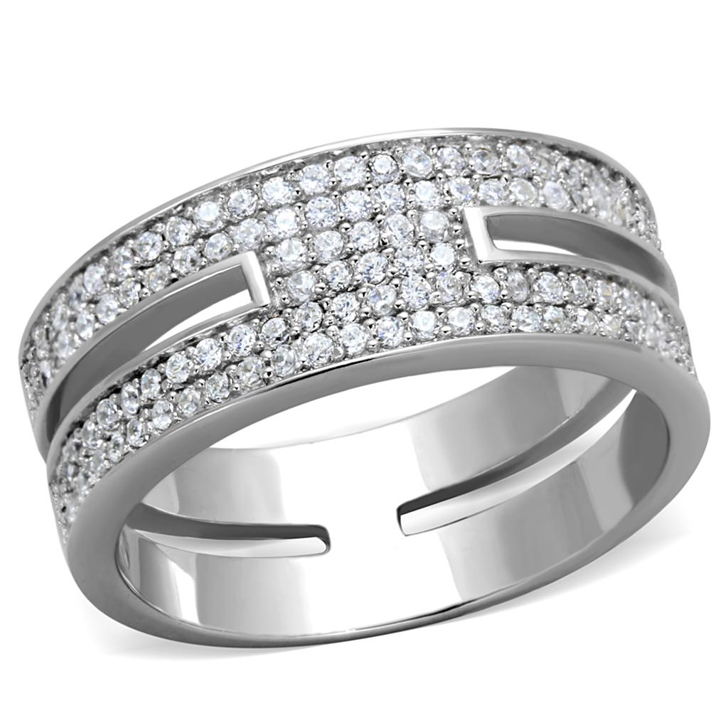 TS273 - Rhodium 925 Sterling Silver Ring with AAA Grade CZ  in Clear Alamode