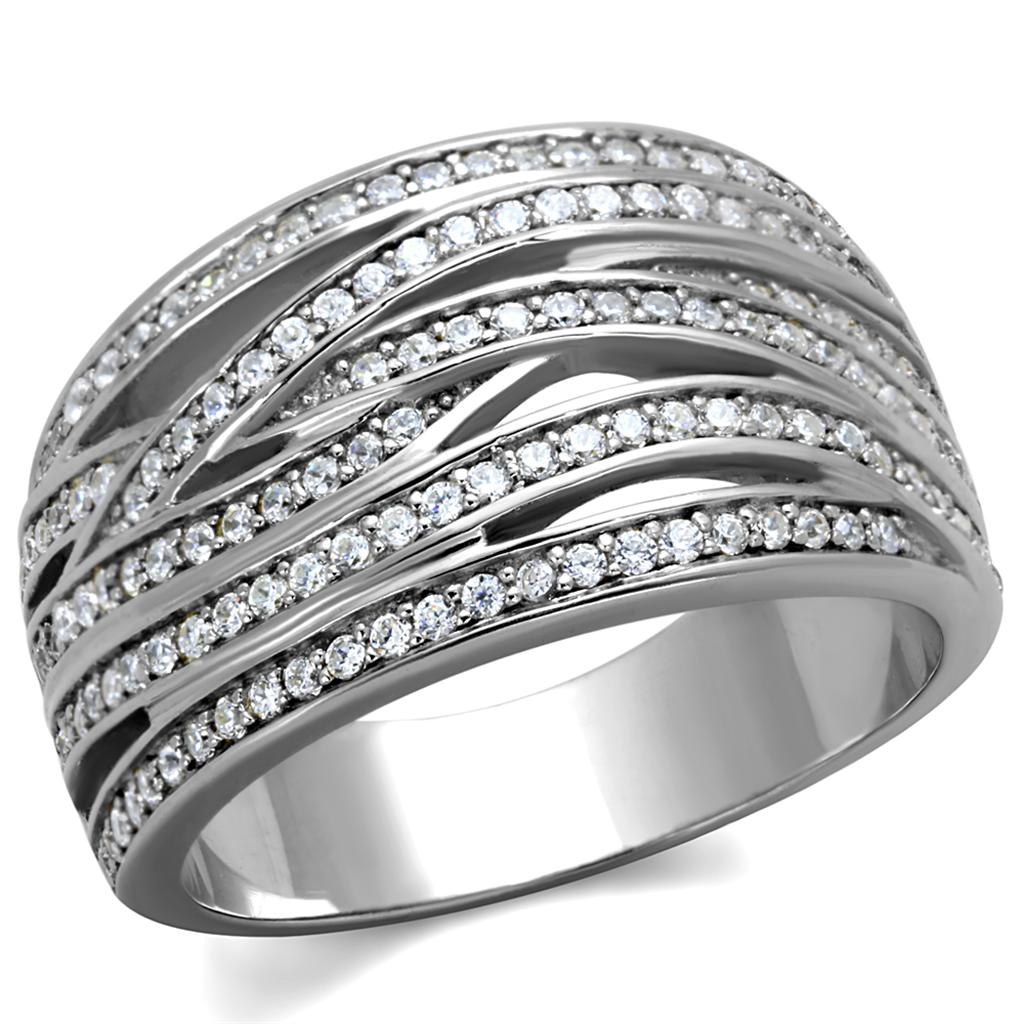 TS274 - Rhodium 925 Sterling Silver Ring with AAA Grade CZ  in Clear Alamode