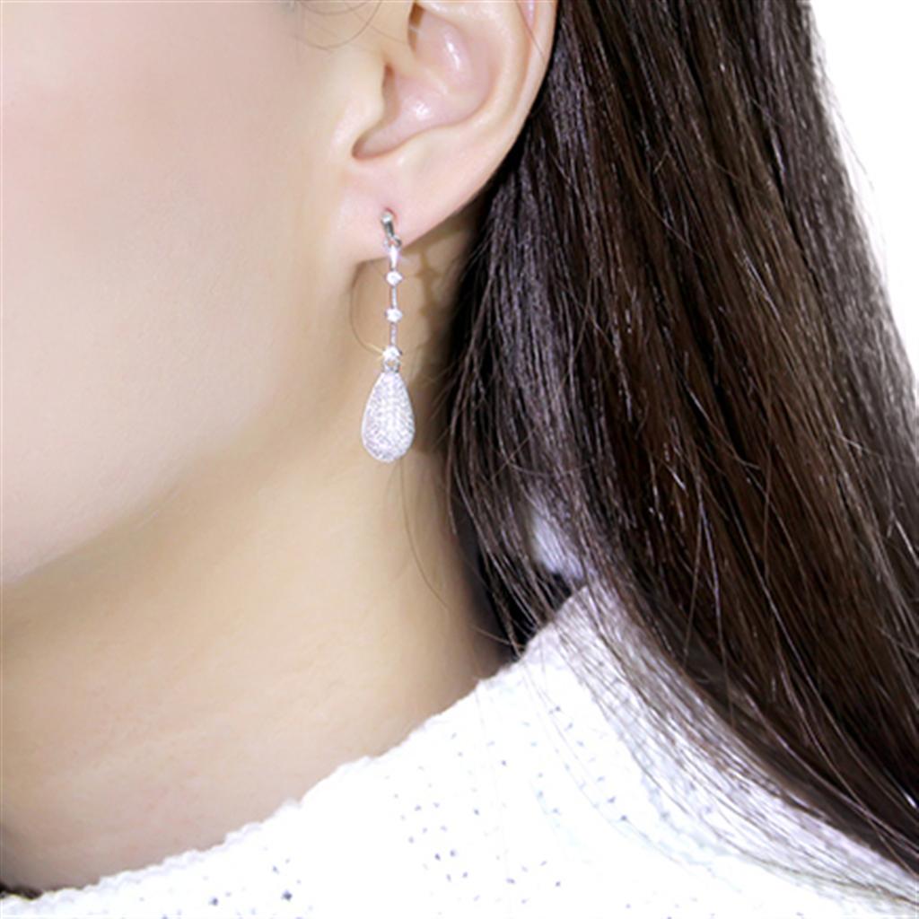 TS292 - Rhodium 925 Sterling Silver Earrings with AAA Grade CZ  in Clear-2