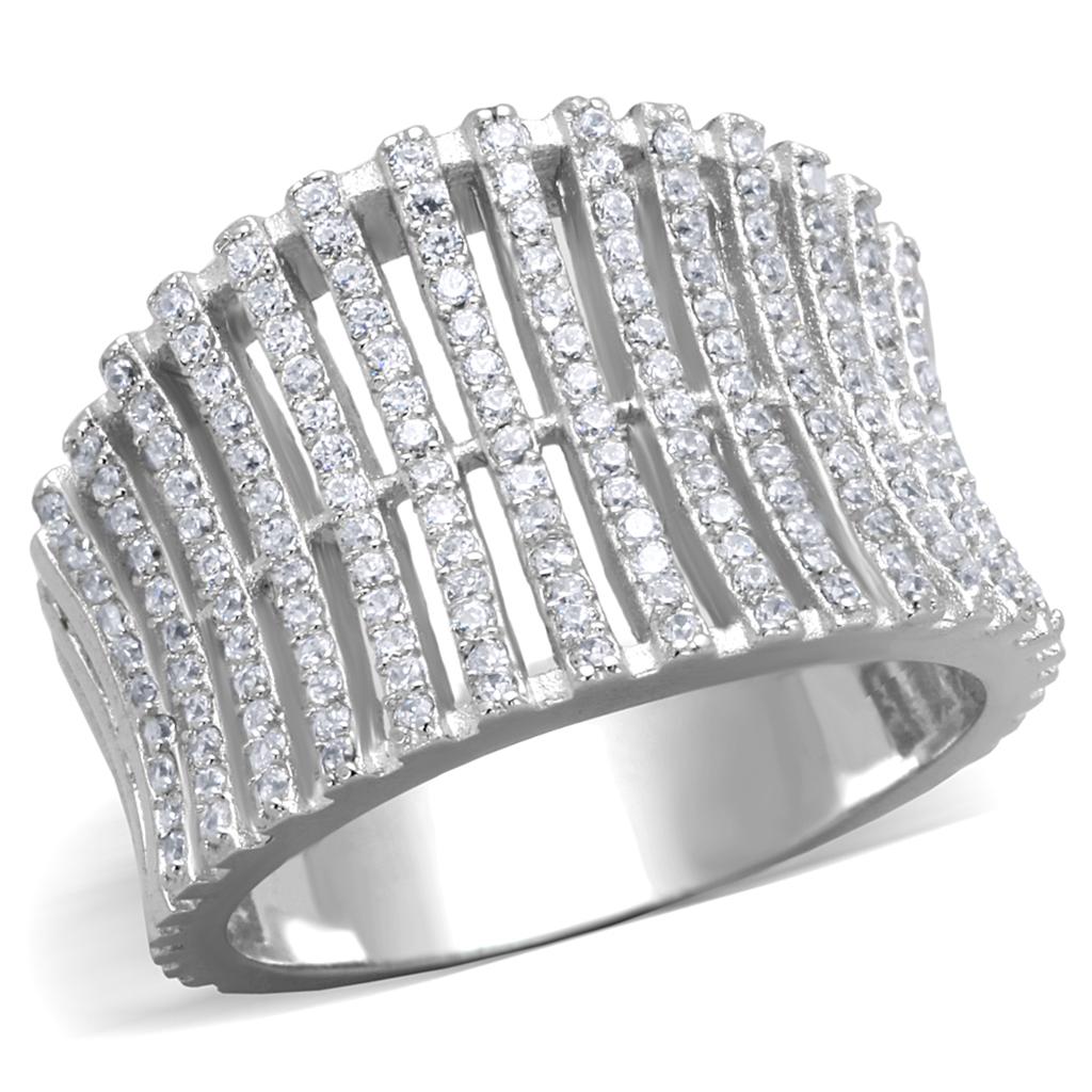 TS302 - Rhodium 925 Sterling Silver Ring with AAA Grade CZ  in Clear Alamode